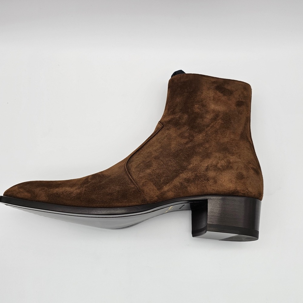 Saint Laurent Mens Wyatt 40 Zip Boot Suede Leather Ankle Tobacco Brown Size 9.5 - Picture 6 of 11
